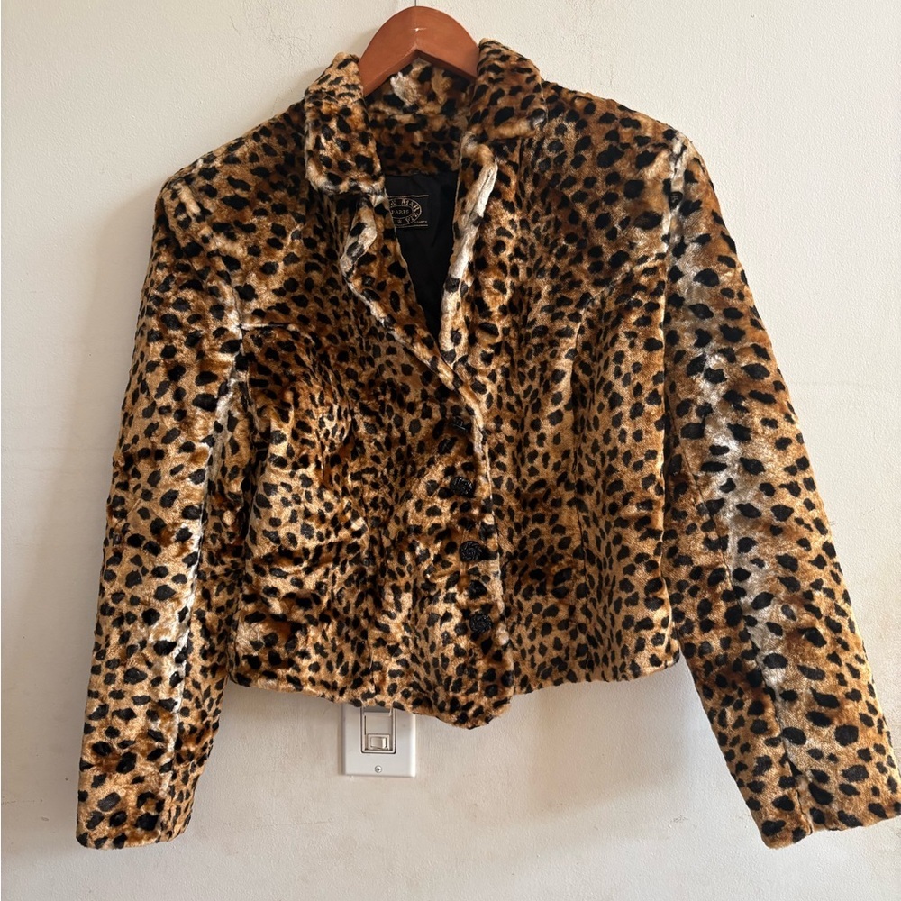 Vintage Yvan & Marzia Paris animal print cotton  fur. finish blazer  size L
